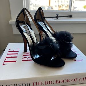 Badgley Mischka Satin Mesh Flower Sandal Heel